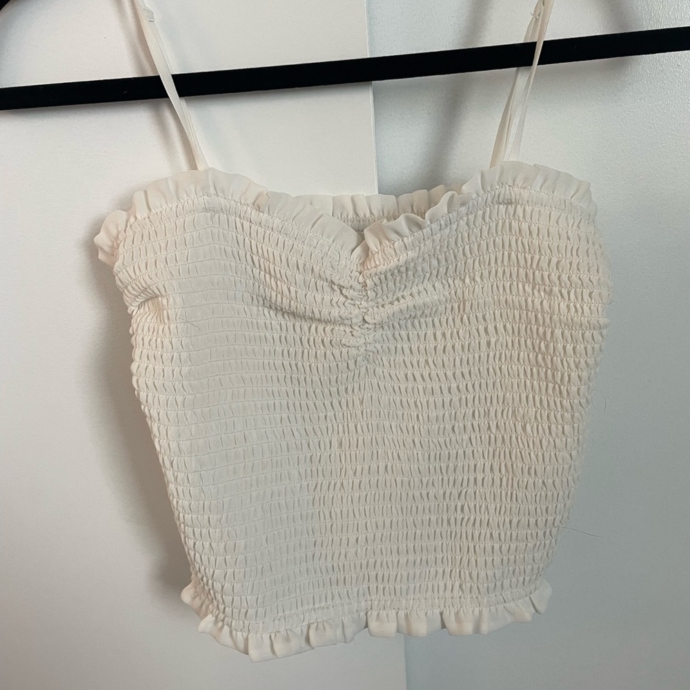 Wilfred White Sweetheart Neckline Ruched Tank Top Cropped